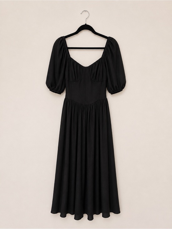 American Eagle Outfitters Dresses & Skirts - American Eagle Black Puff Sleeve Open Back Midi Dress NWT L